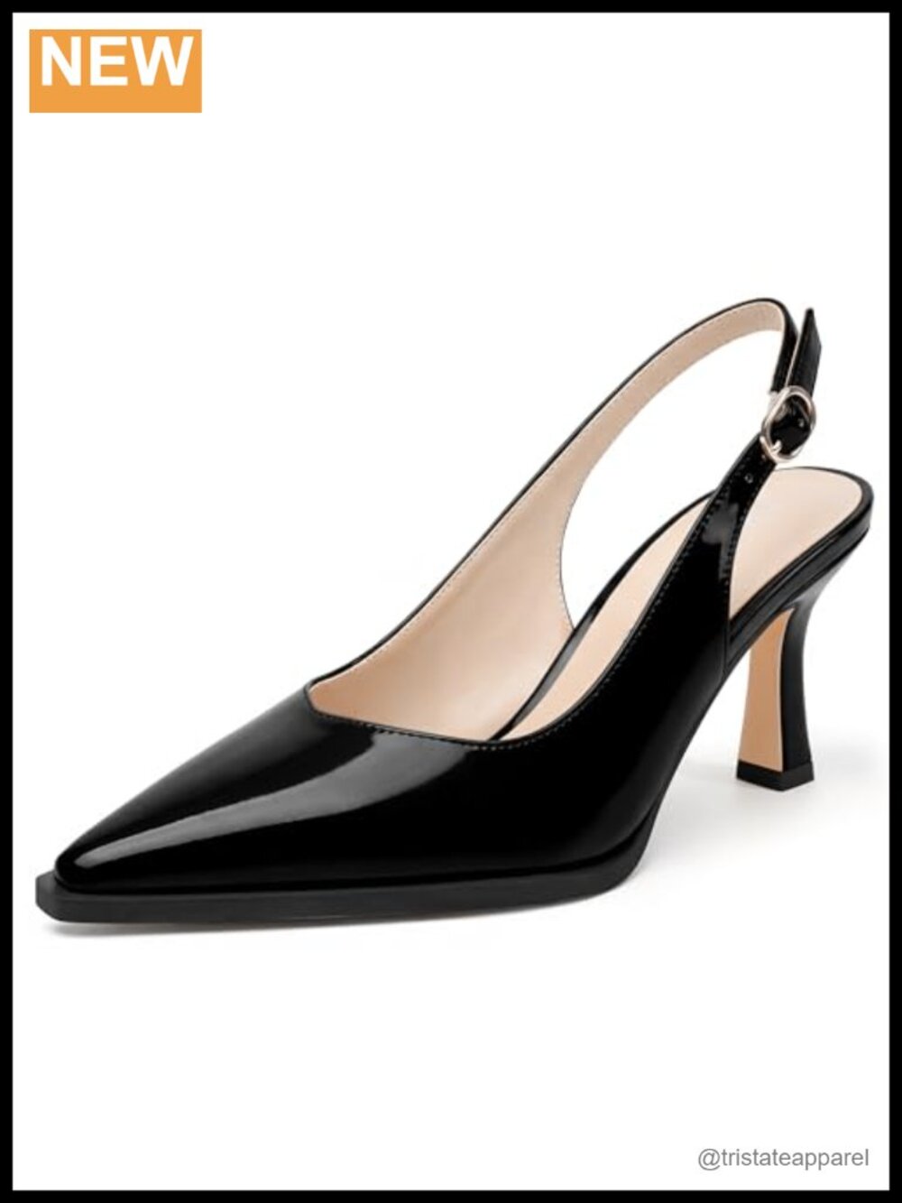 Slingback Kitten Heels Closed Pointed Toe Patent Leather Pumps